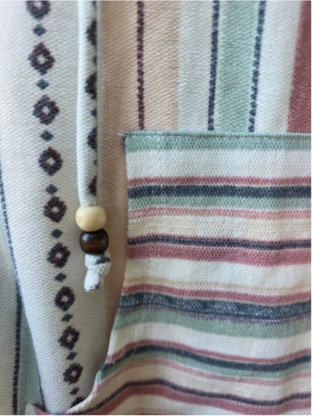 Women's Pie in the Sky Striped Hoodie Shirt Size S Beige Pink boho-inspired chic - Picture 11 of 13